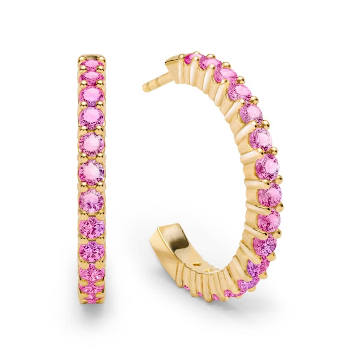 Rosecliff Pink Sapphire Hoop Earrings in 14k Gold (October)