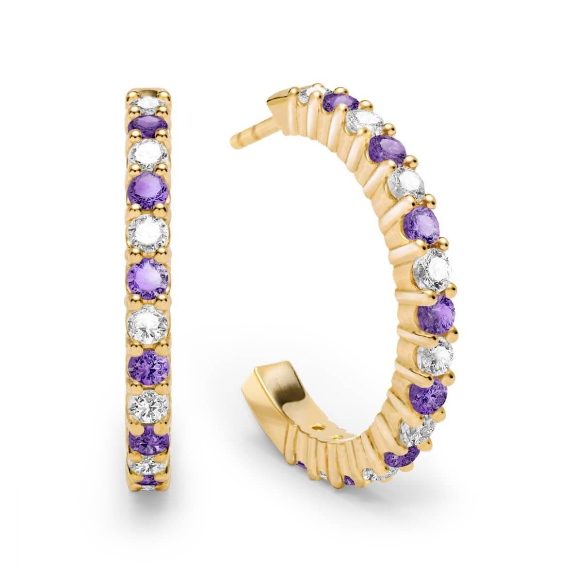 Rosecliff Diamond & Amethyst Hoop Earrings in 14k Gold (February)