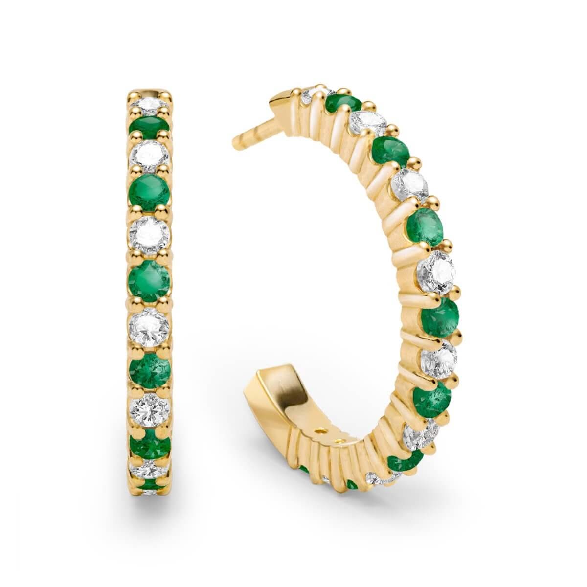 Rosecliff Diamond & Emerald Hoop Earrings in 14k Gold (May)