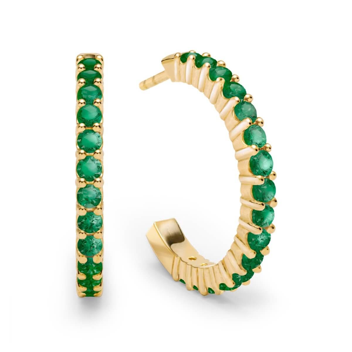 Rosecliff Emerald Hoop Earrings in 14k Gold (May)