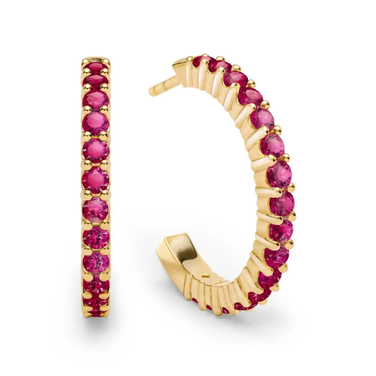Rosecliff Ruby Hoop Earrings in 14k Gold (July)