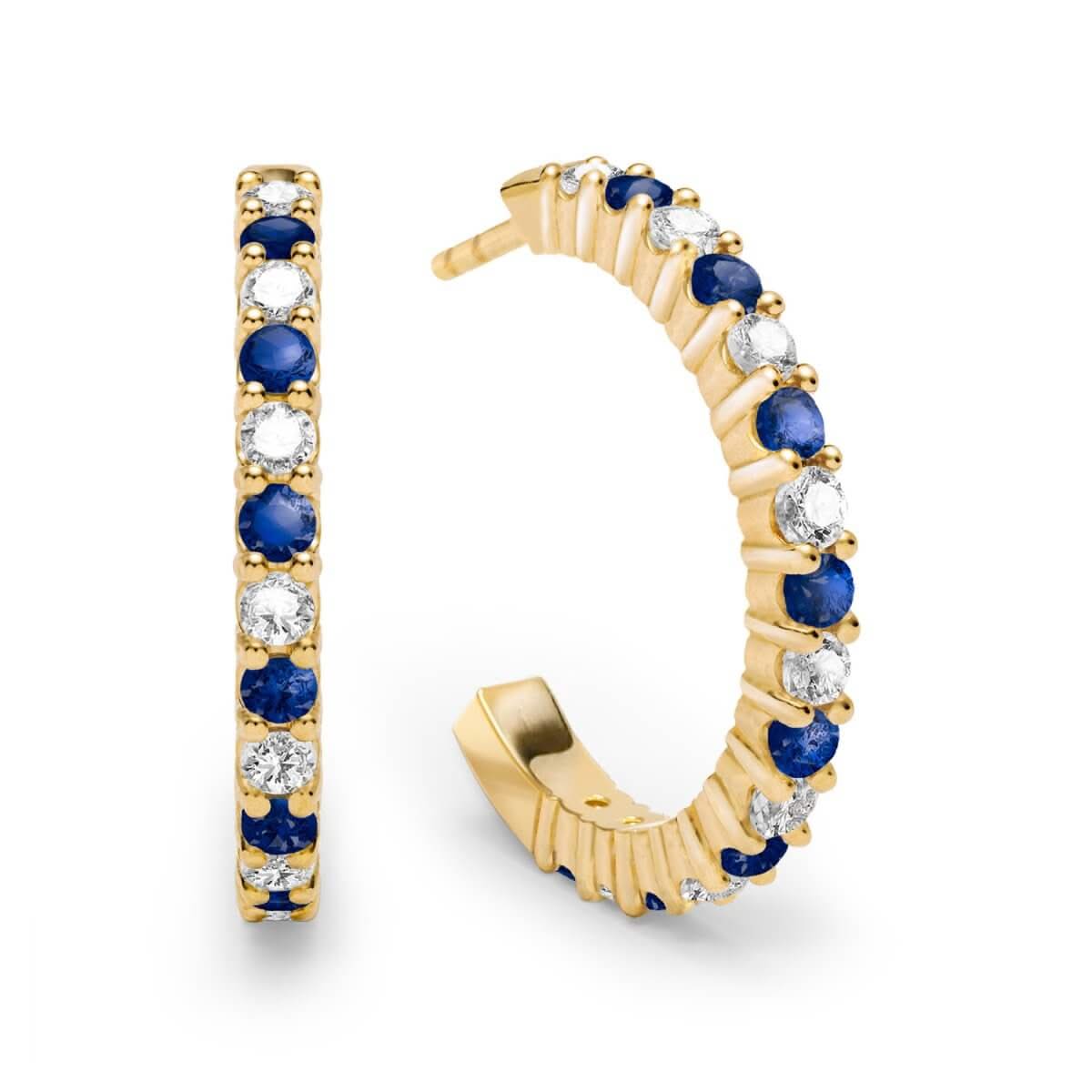 Rosecliff Diamond & Sapphire Hoop Earrings in 14k Gold (September)