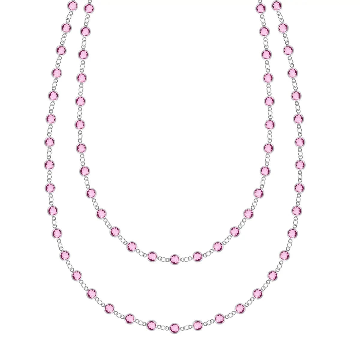 Newport Wrap necklace featuring 4 mm briolette cut Pink Sapphires bezel set in 14k white gold - front view