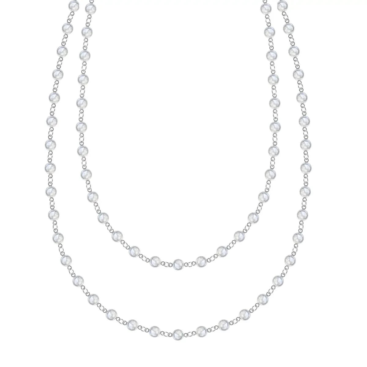 Newport Wrap necklace featuring 4 mm briolette cut moonstones bezel set in 14k white gold - front view