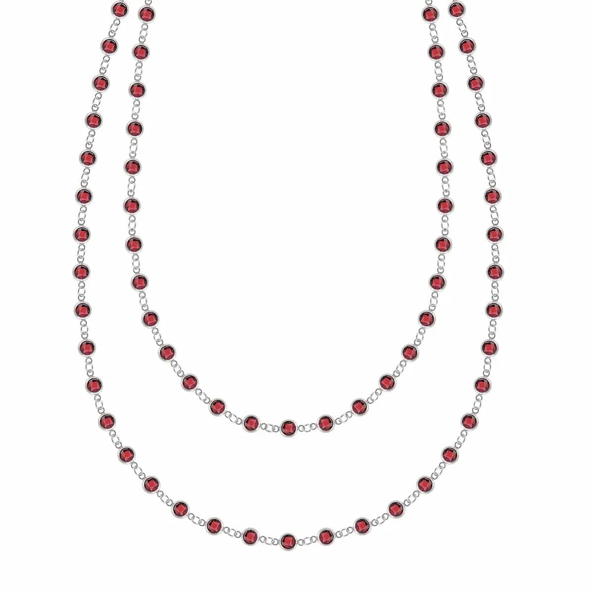 Newport Wrap necklace featuring 4 mm briolette cut garnets bezel set in 14k white gold