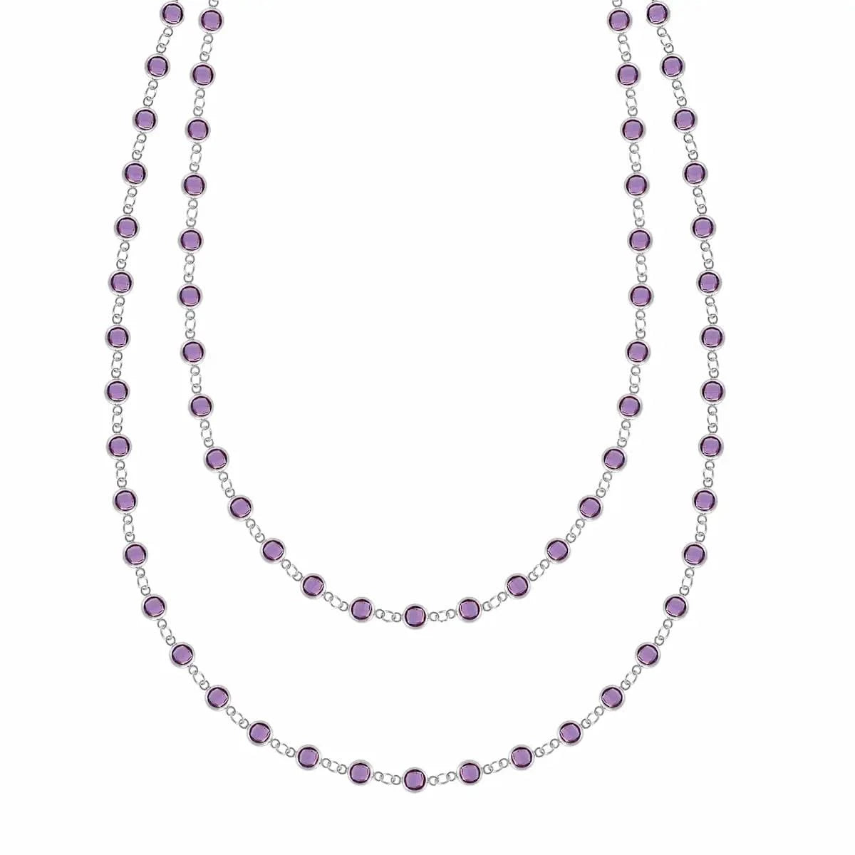 Newport Wrap necklace featuring 4 mm briolette cut amethysts bezel set in 14k white gold