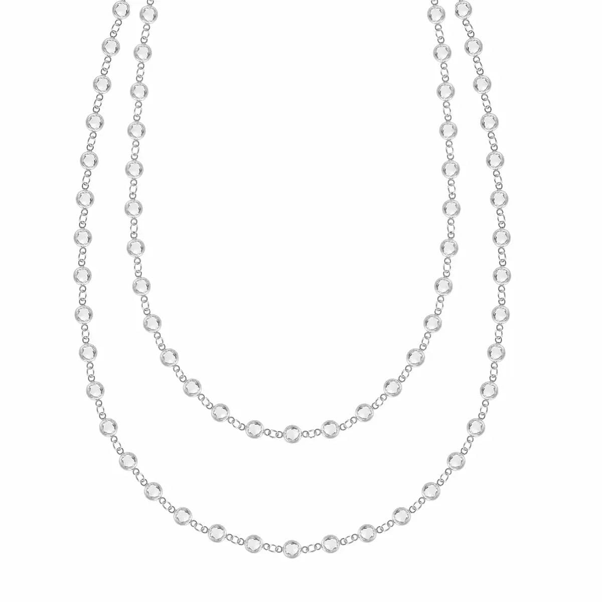 Newport Wrap necklace featuring 4 mm briolette cut White Topaz gemstones bezel set in 14k white gold - front view