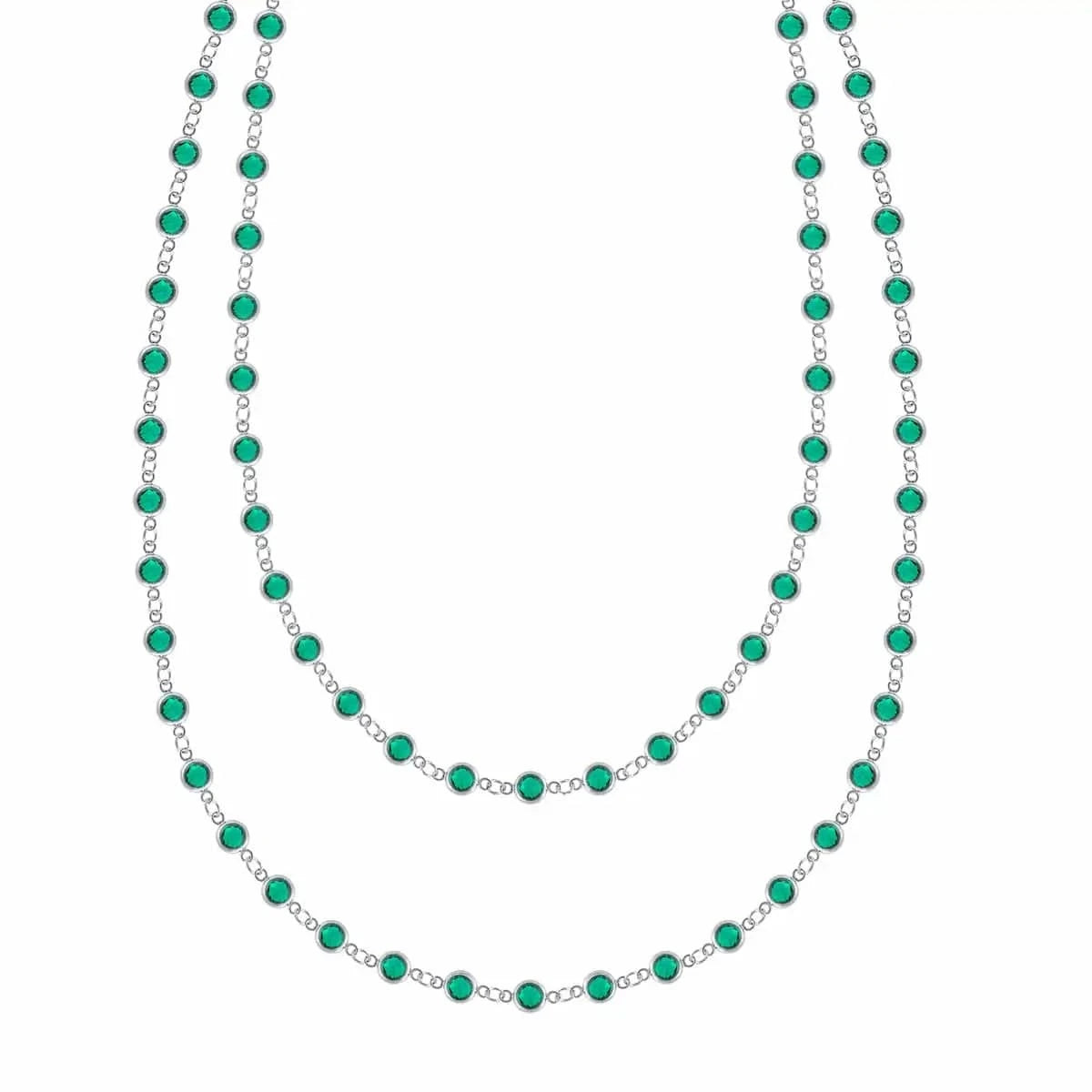 Newport Wrap necklace featuring 4 mm briolette cut emeralds bezel set in 14k white gold