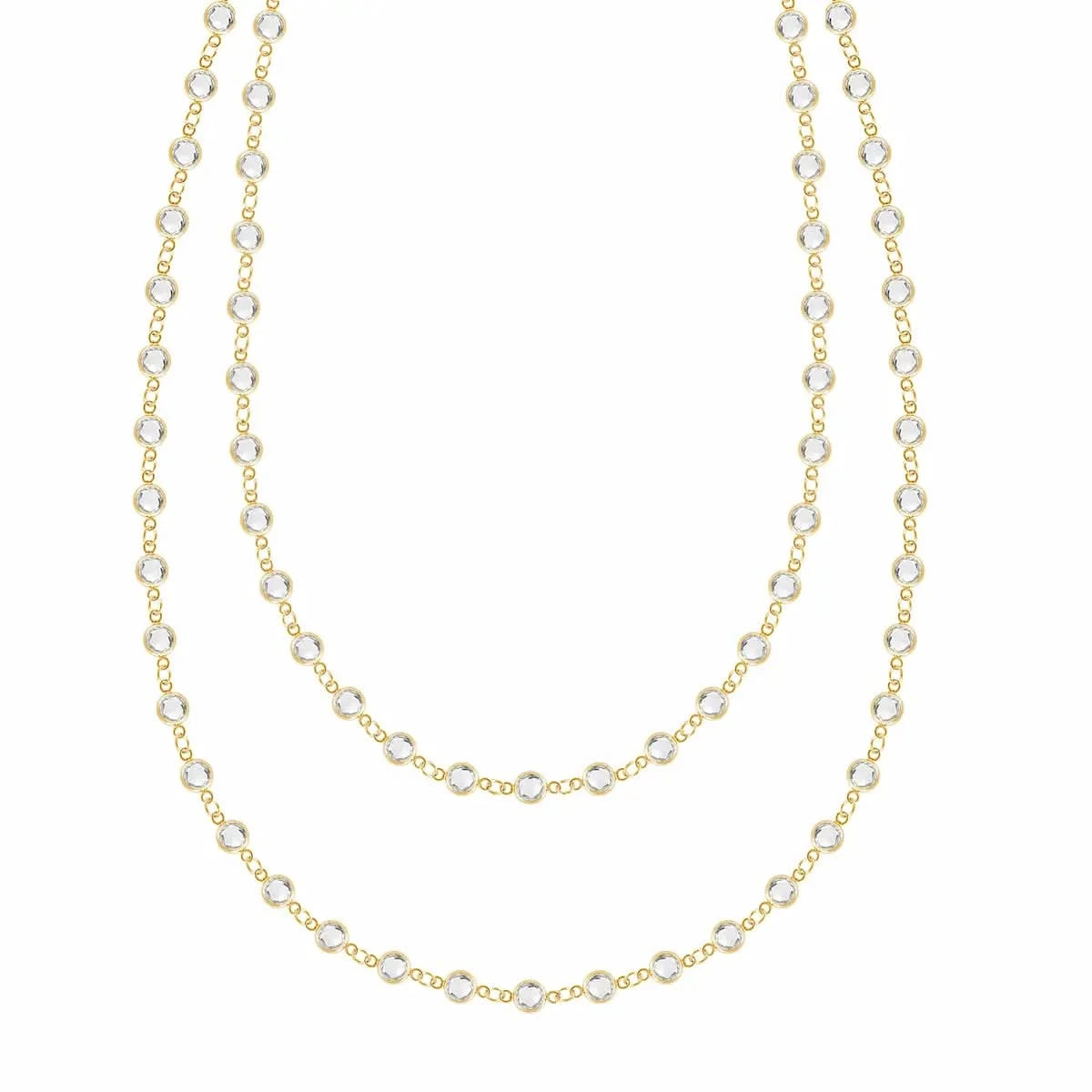 Newport Wrap necklace featuring 4 mm briolette cut White Topaz gemstones bezel set in 14k yellow gold - front view