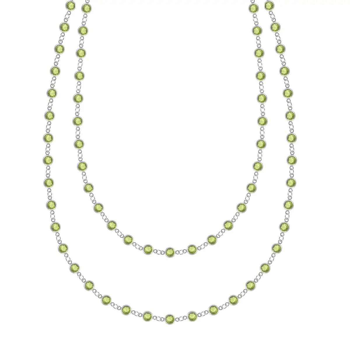 Newport Wrap necklace featuring 4 mm briolette cut peridots bezel set in 14k white gold