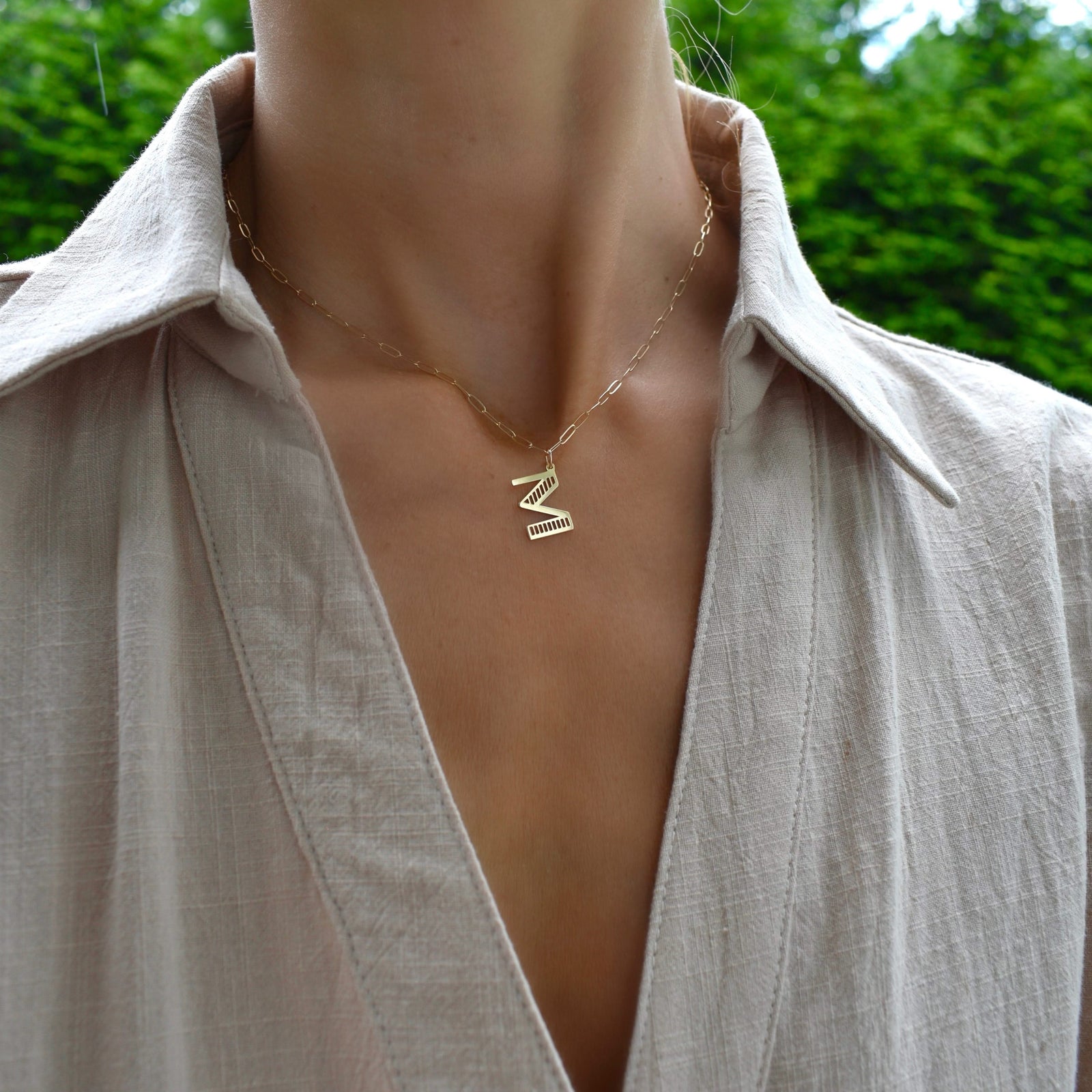 Essex Letter M Pendant in 14k Gold