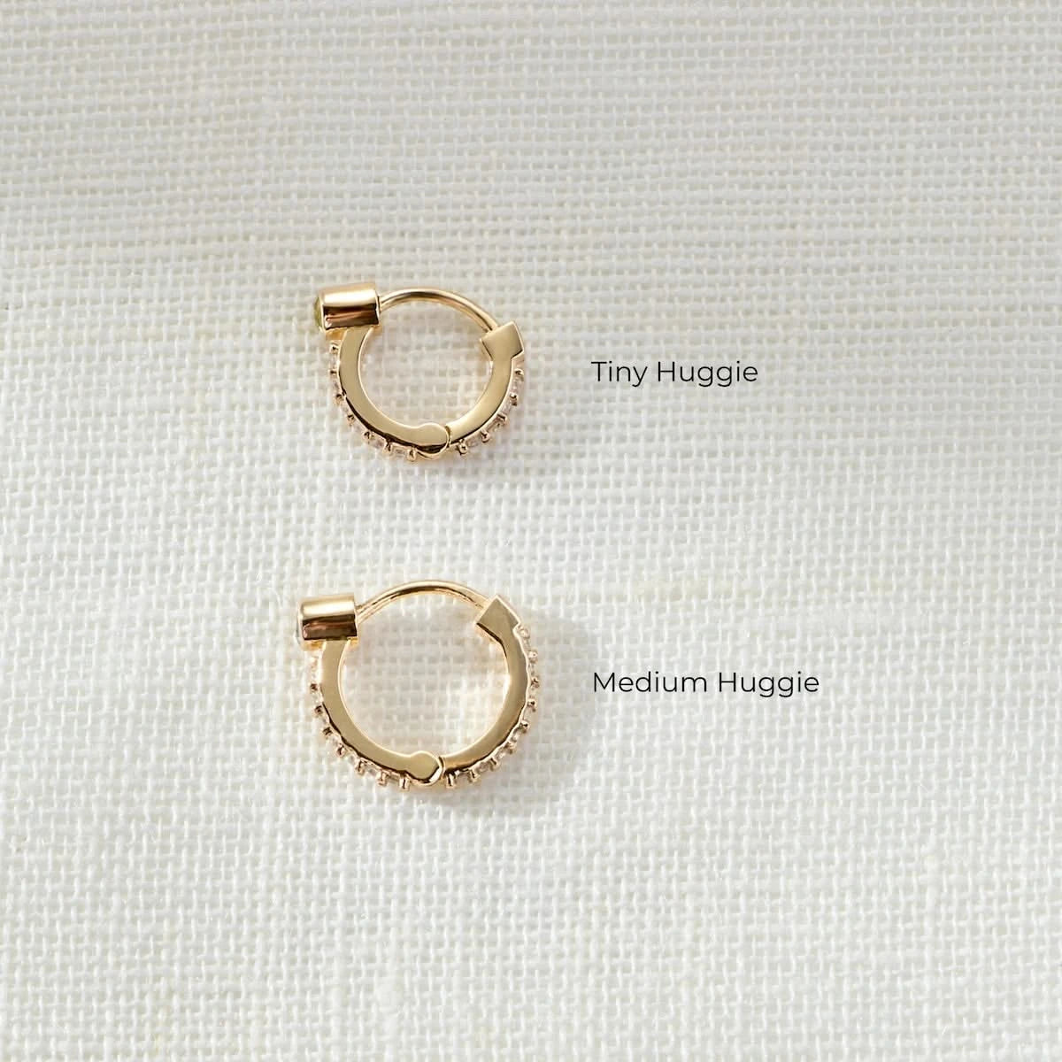 Birthstone Medium Huggie Hoops with Diamonds in 14k Gold