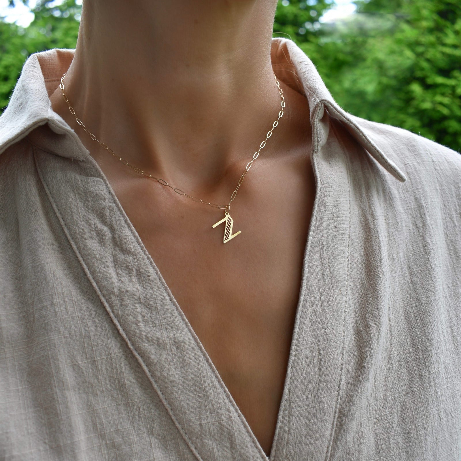 Essex Letter N Pendant in 14k Gold