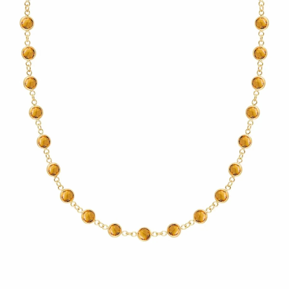 Newport necklace featuring nineteen 4 mm briolette cut citrines bezel set in 14k yellow gold - front view