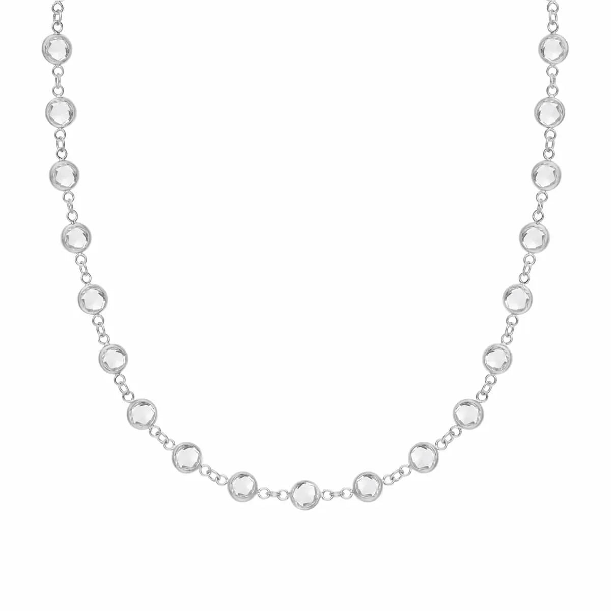 Newport necklace featuring nineteen 4 mm briolette cut white topaz bezel set in 14k white gold