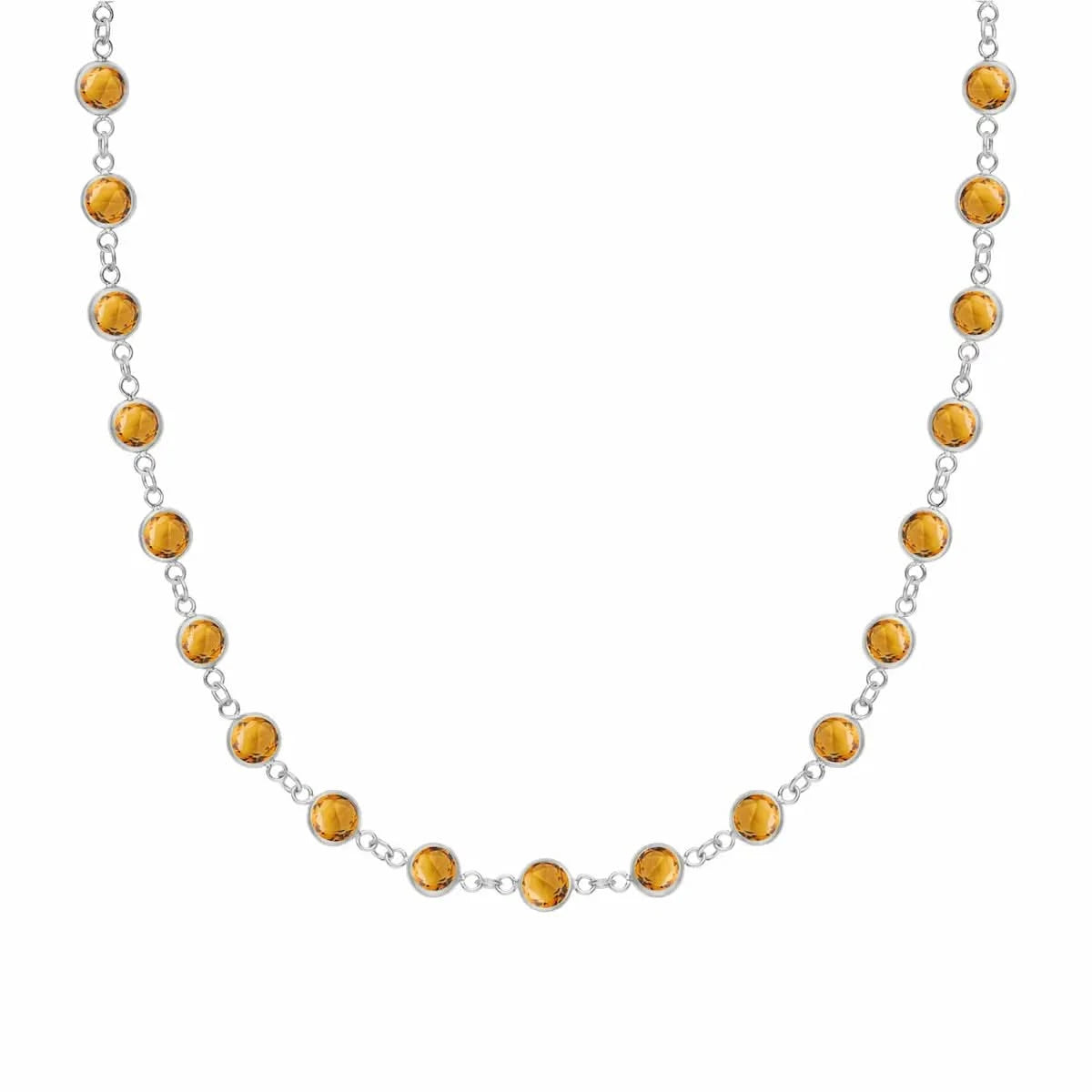 Newport necklace featuring fourty-two 4 mm briolette cut citrines bezel set in 14k white gold