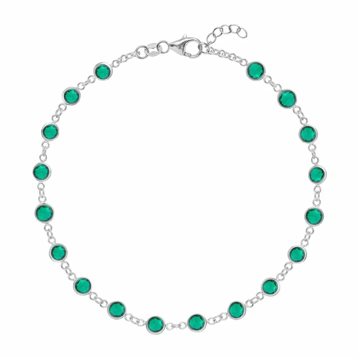 Newport 14k white gold bracelet featuring eighteen 4 mm briolette cut bezel set emeralds