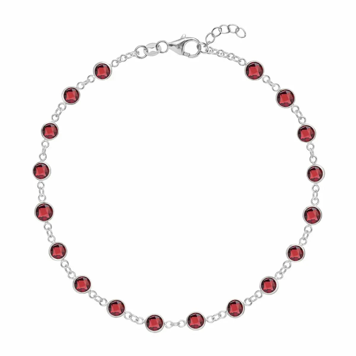 Newport 14k white gold bracelet featuring eighteen 4 mm briolette cut bezel set garnets