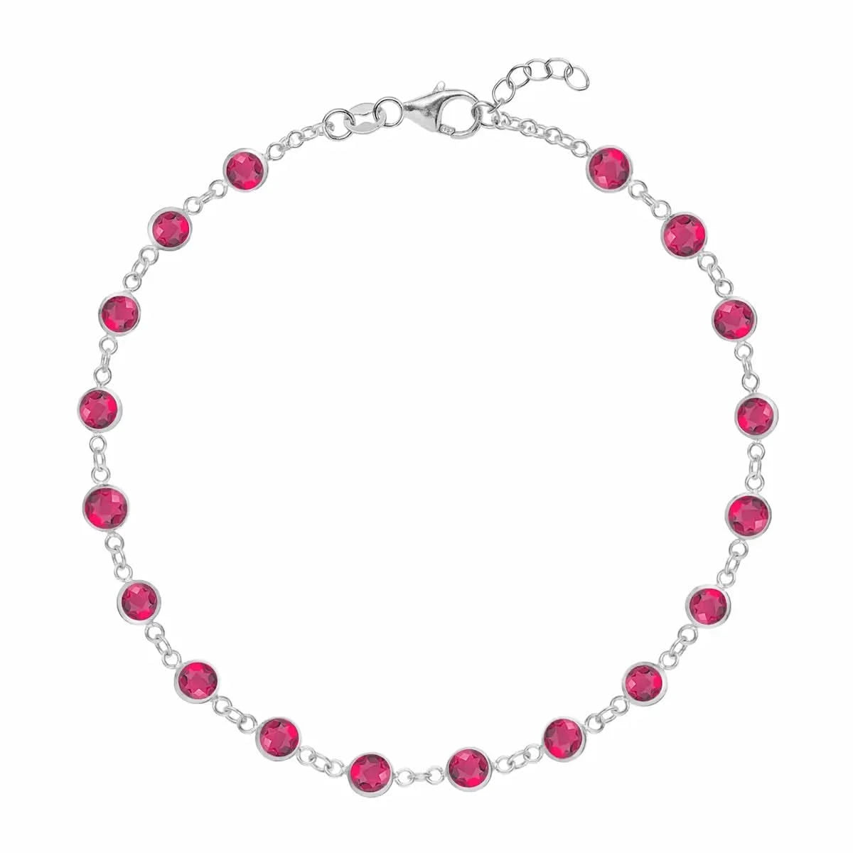 Newport 14k white gold bracelet featuring eighteen 4 mm briolette cut bezel set rubies
