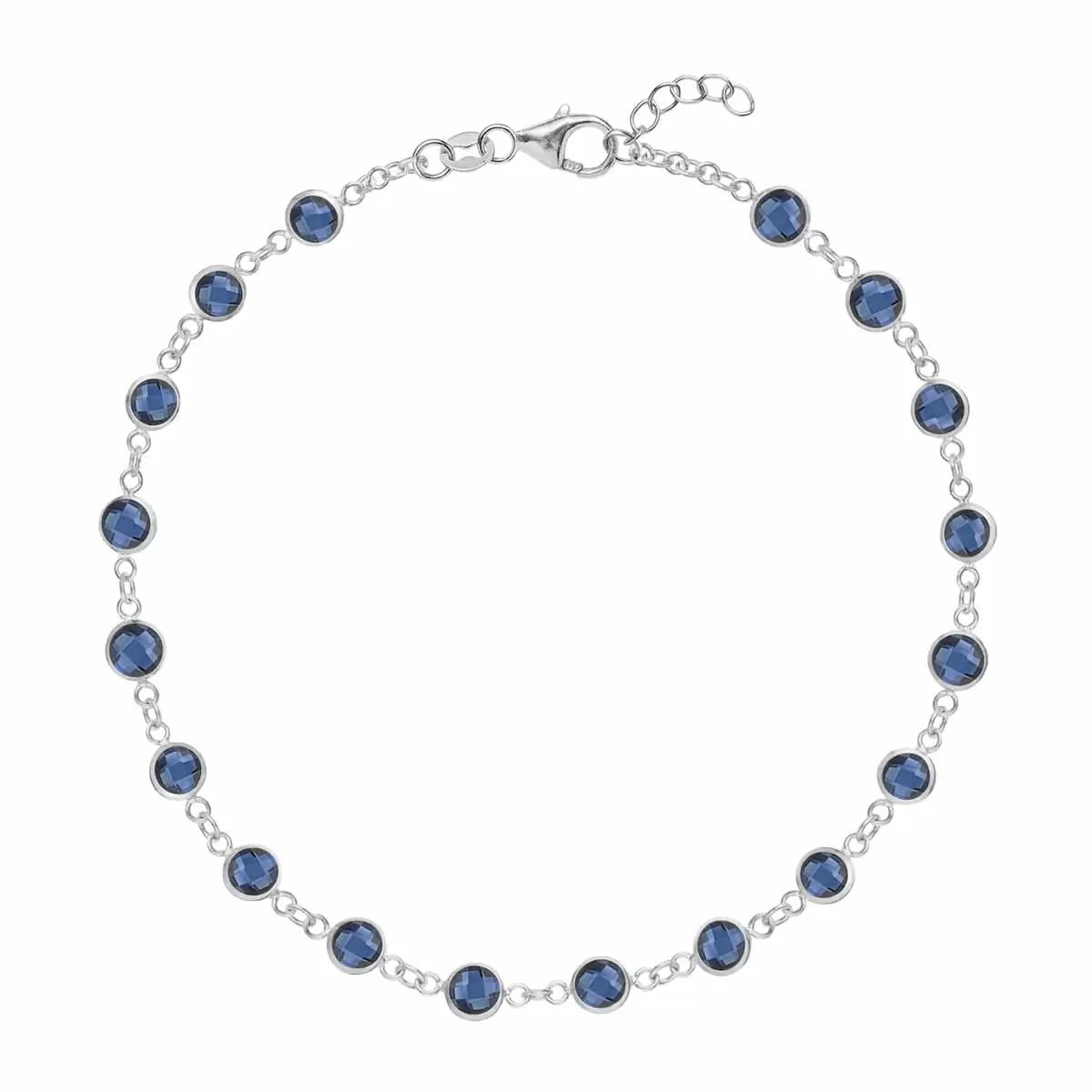 Newport 14k white gold bracelet featuring eighteen 4 mm briolette cut bezel set sapphires