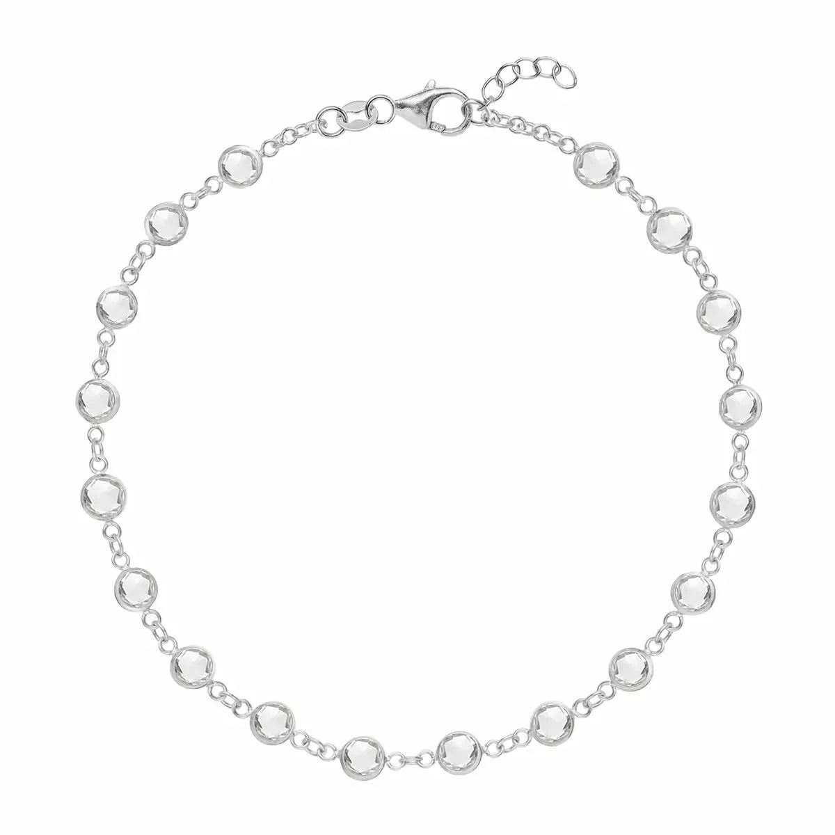 Newport 14k white gold bracelet featuring eighteen 4 mm briolette cut bezel set white topaz