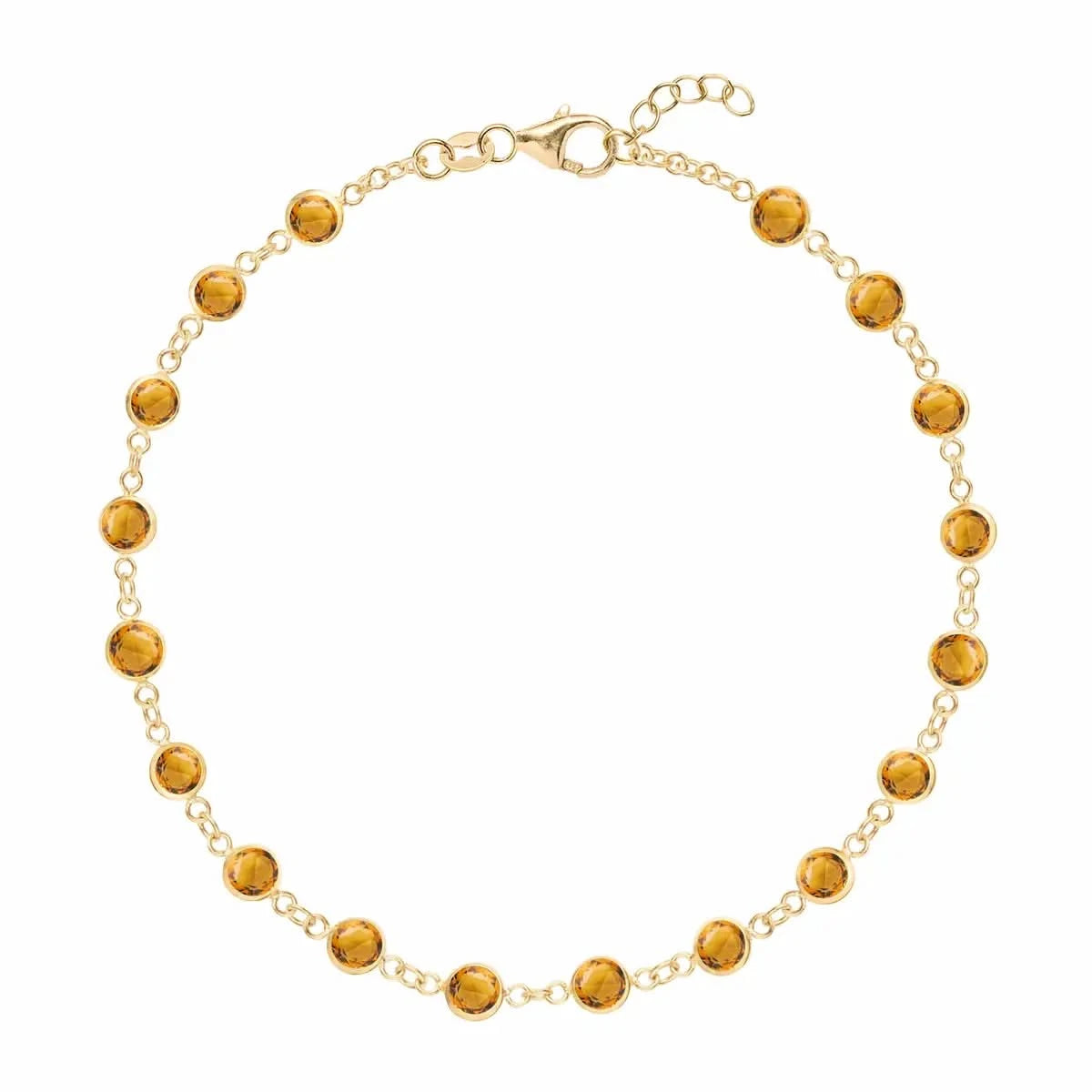 Newport 14k yellow gold bracelet featuring eighteen 4 mm briolette cut bezel set citrines - front view
