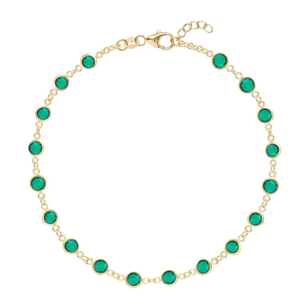 Newport 14k yellow gold bracelet featuring eighteen 4 mm briolette cut bezel set emeralds - front view