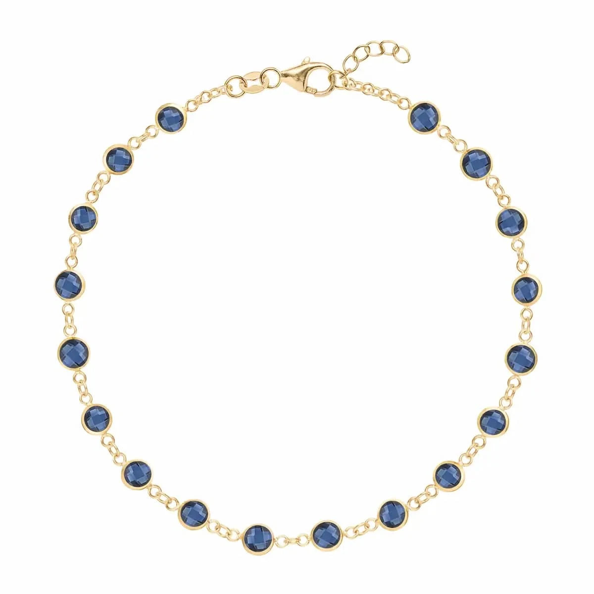 Newport 14k yellow gold bracelet featuring eighteen 4 mm briolette cut bezel set sapphires - front view