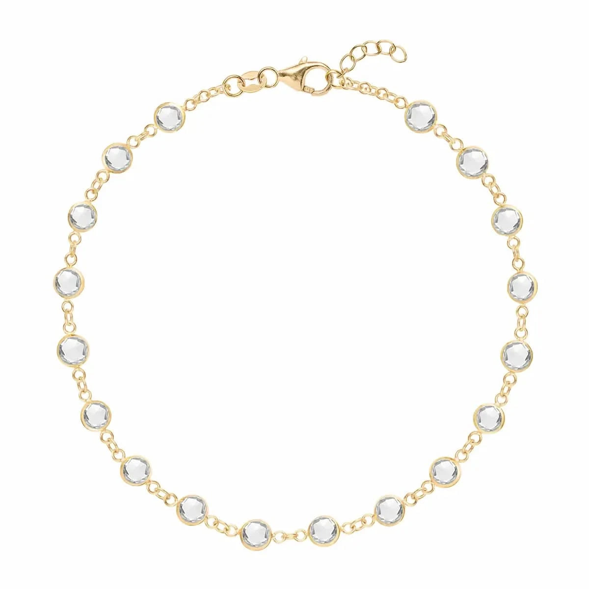Newport 14k yellow gold bracelet featuring eighteen 4 mm briolette cut bezel set white topaz - front view