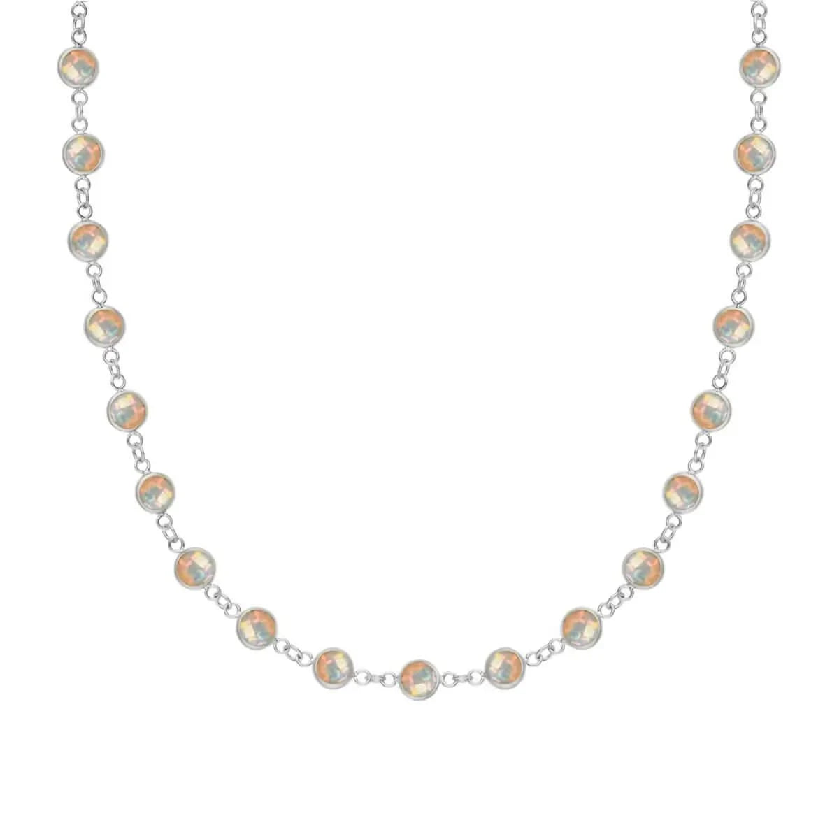 Newport necklace featuring nineteen 4 mm briolette cut opal bezel set in 14k white gold - front view