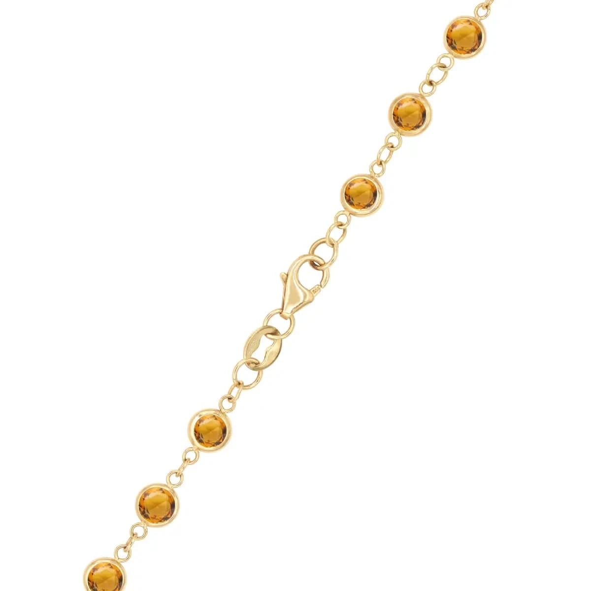 14k yellow gold 1.17 mm cable chain with a lobster claw clasp and 4 mm briolette cut bezel set citrines