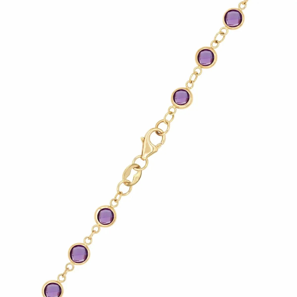 14k yellow gold 1.17 mm cable chain with a lobster claw clasp and 4 mm briolette cut bezel set Amethyst