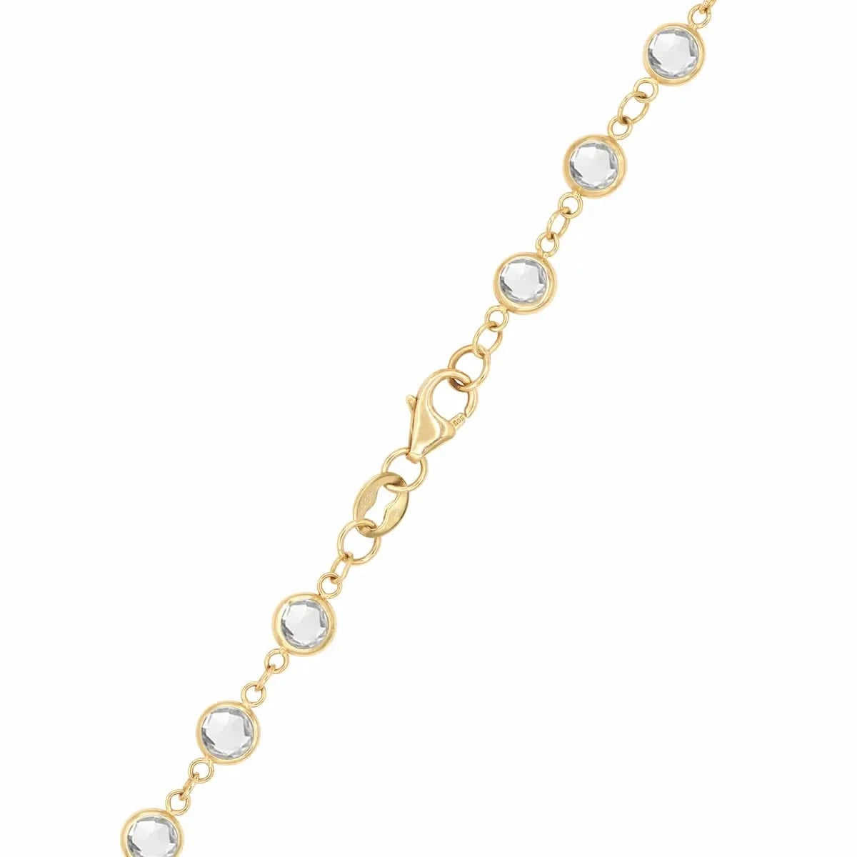 14k yellow gold 1.17 mm cable chain with a lobster claw clasp and 4 mm briolette cut bezel set White Topaz.