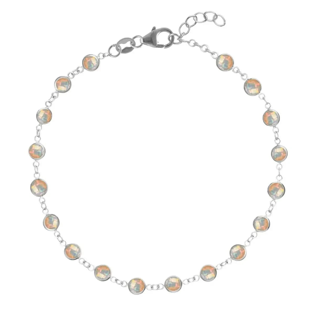 Newport 14k white gold bracelet featuring eighteen 4 mm briolette cut bezel set opals - front view