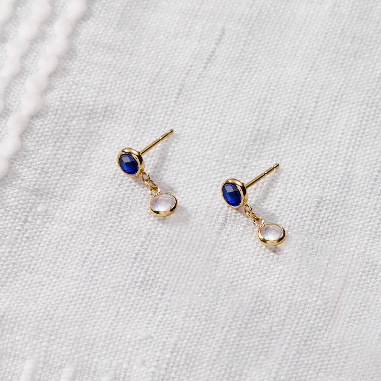 Petite 2 Birthstone Earrings in 14k Gold