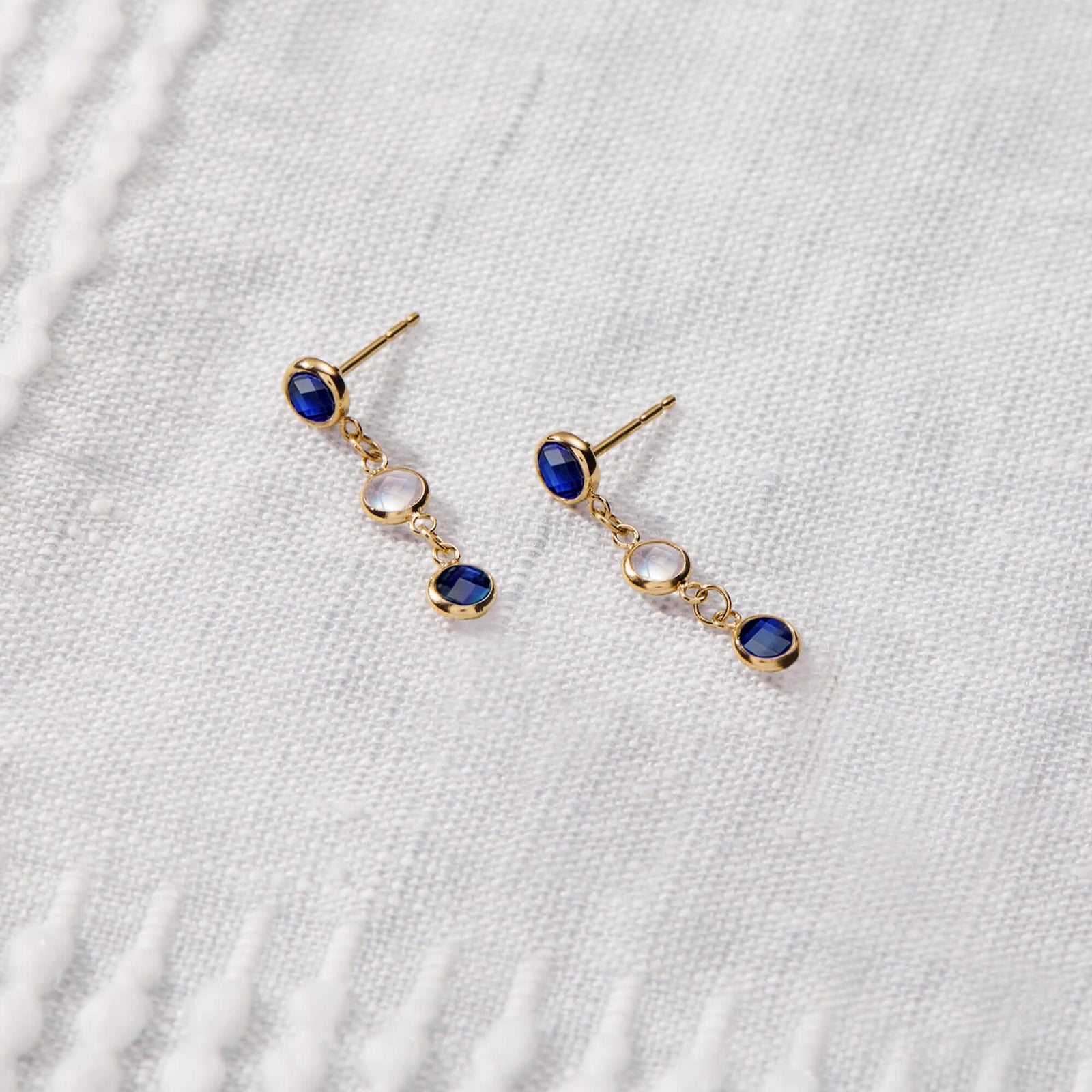 Petite 3 Birthstone Earrings in 14k Gold