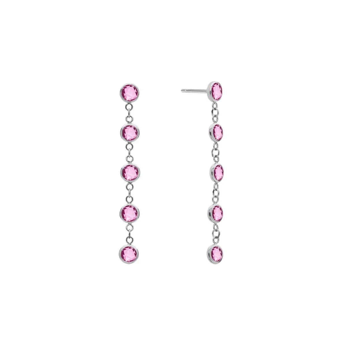 A pair of Newport earrings, each featuring five 4 mm briolette-cut pink sapphires bezel set in 14k white gold