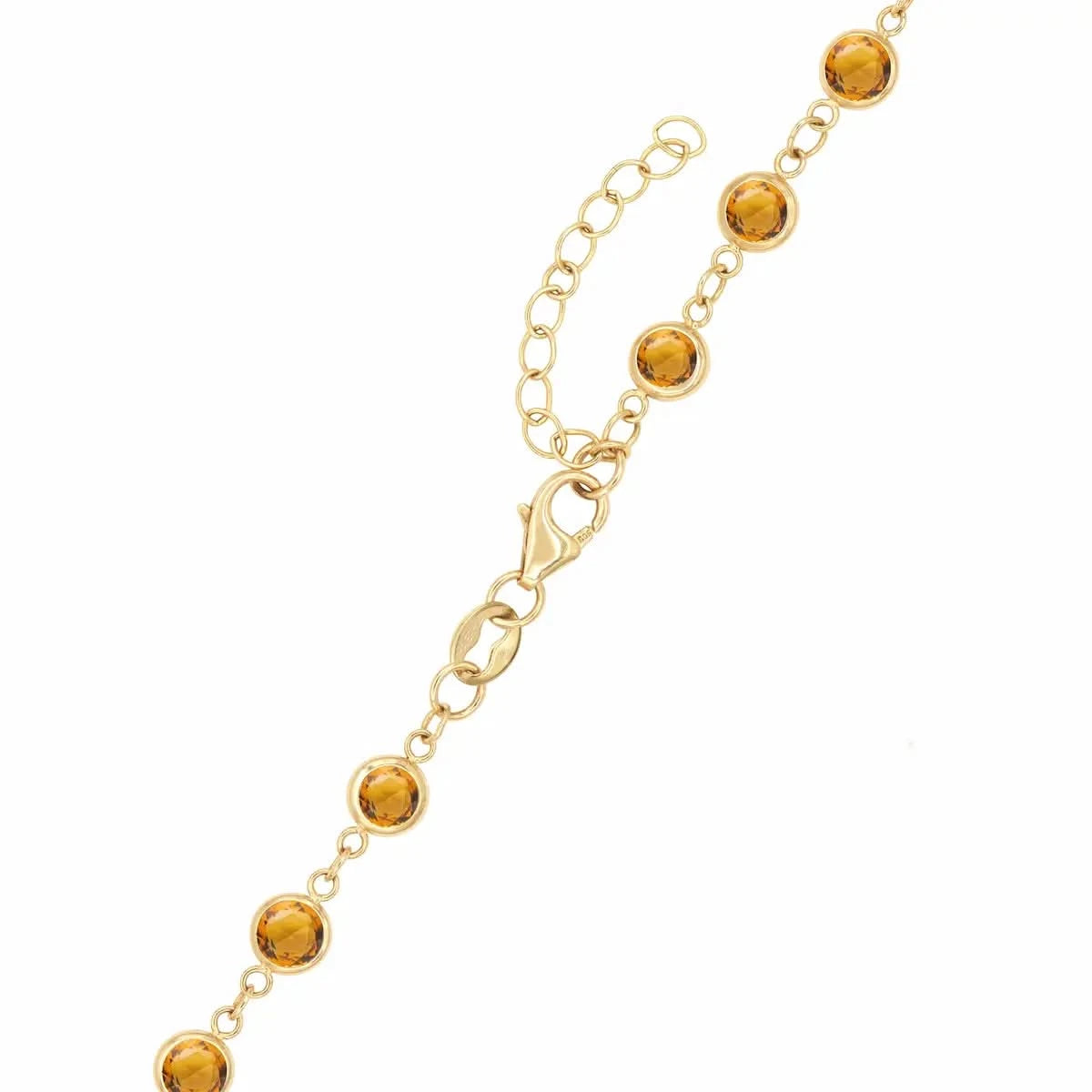 14k yellow gold 1.17 mm cable chain with a lobster claw clasp and 4 mm briolette cut bezel set citrines