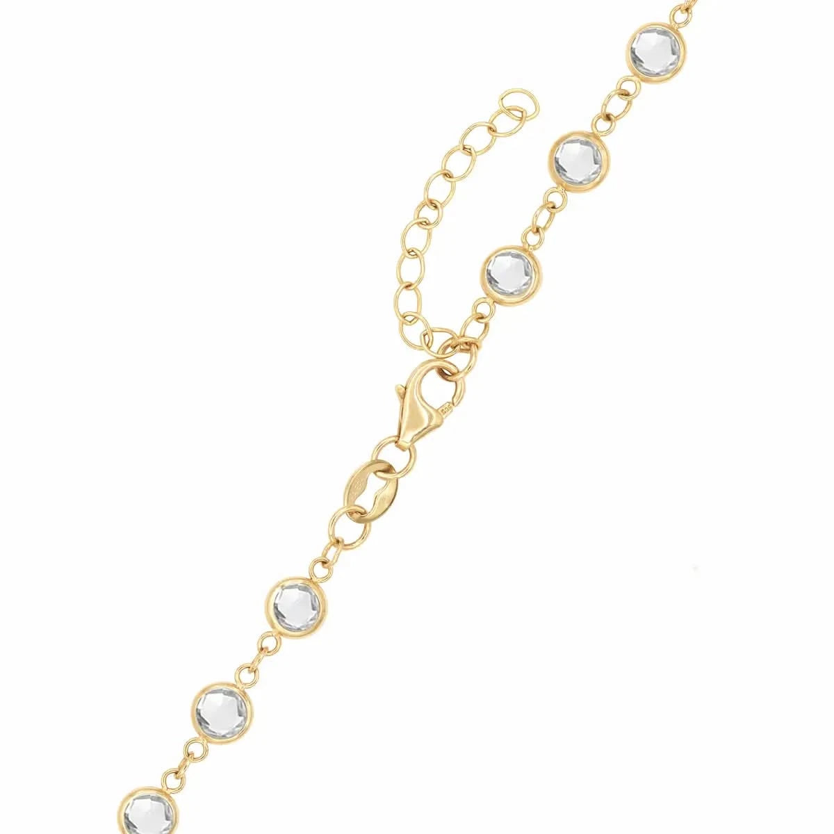 14k yellow gold 1.17 mm cable chain with a lobster claw clasp and 4 mm briolette cut bezel set white topaz