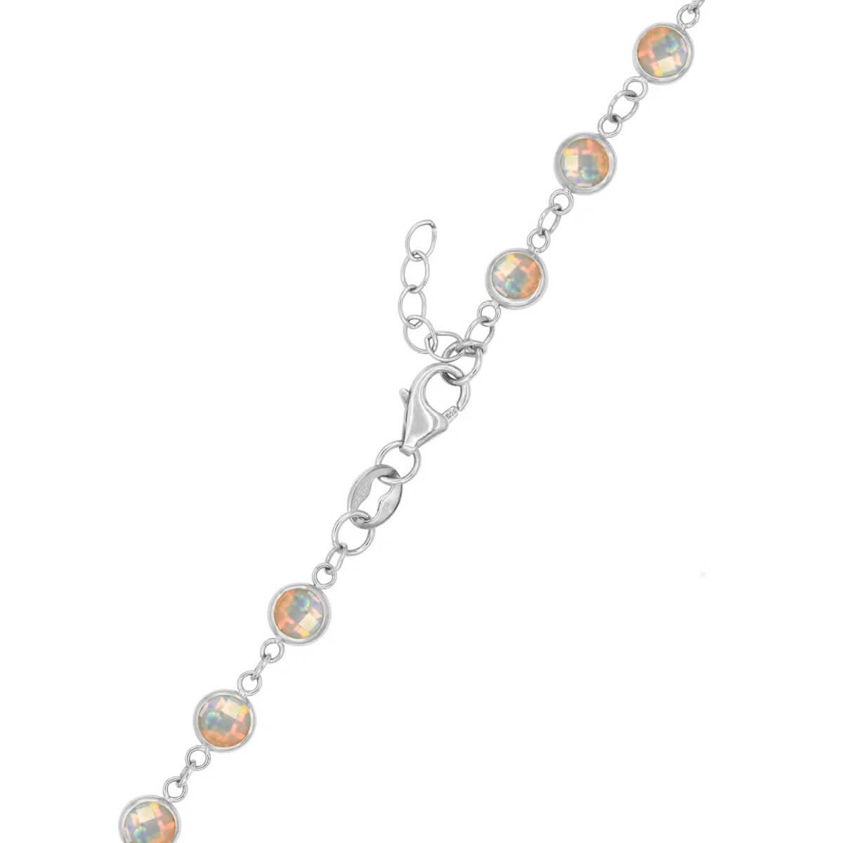 14k white gold 1.17 mm cable chain with a lobster claw clasp and 4 mm briolette cut bezel set opals