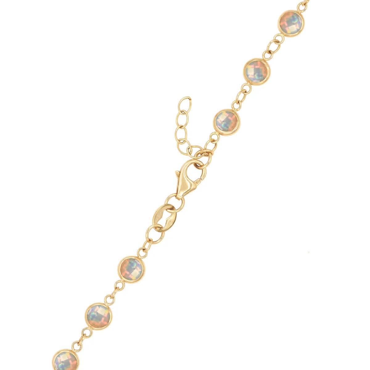 14k yellow gold 1.17 mm cable chain with a lobster claw clasp and 4 mm briolette cut bezel set opals
