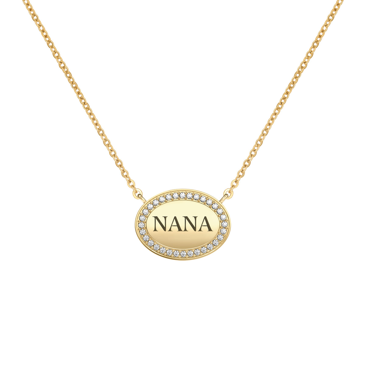 Nana Pavé Oval Necklace in 14k Gold