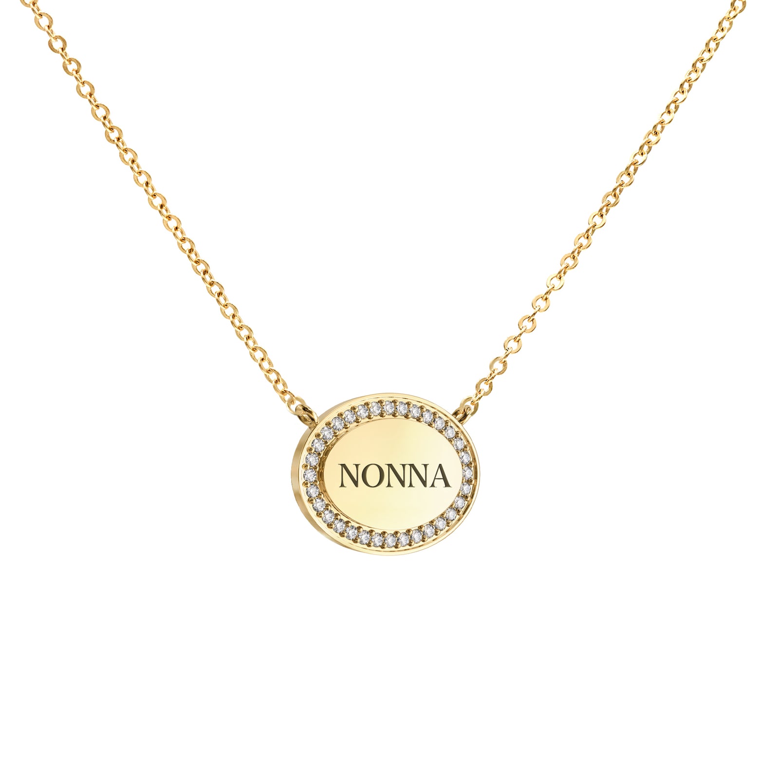 Nonna Pavé Oval Necklace in 14k Gold