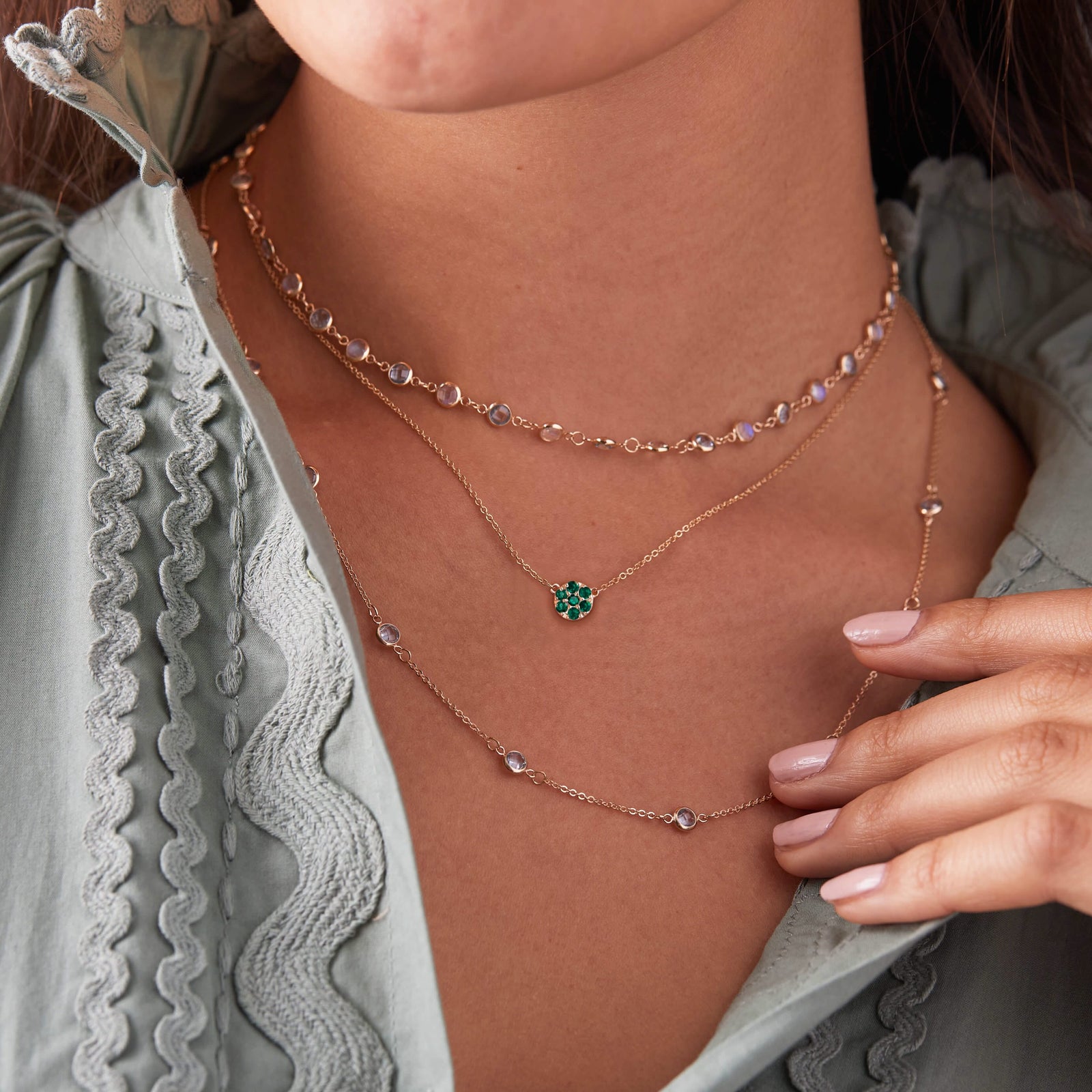 Rosecliff Emerald Mini Necklace in Solid 14k Gold (May)