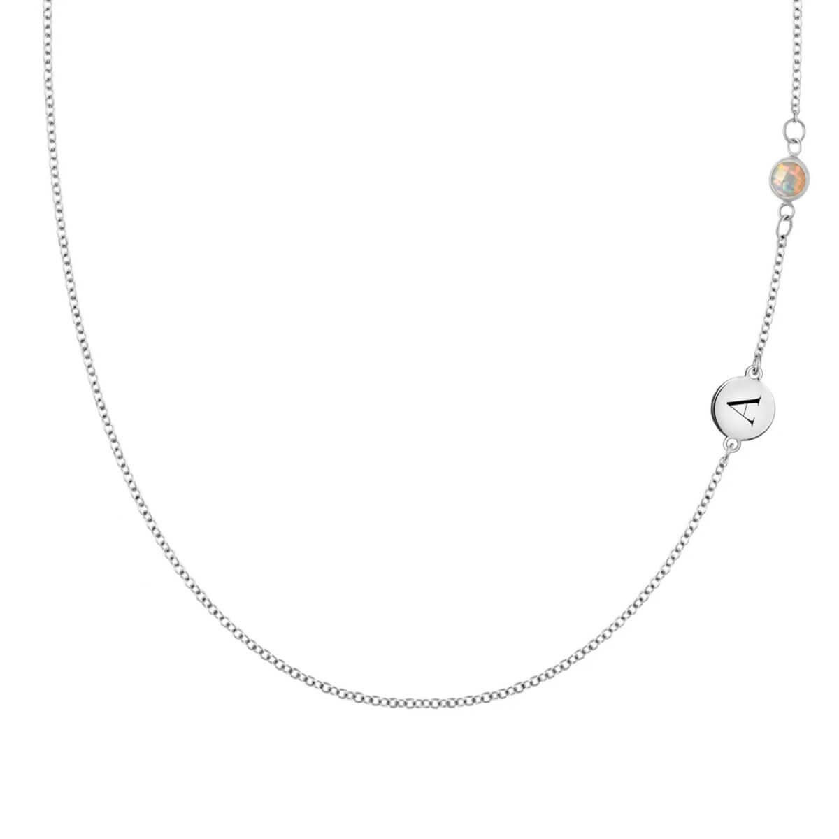 1 Letter & 1 Petite Opal Necklace in 14k Gold (October)