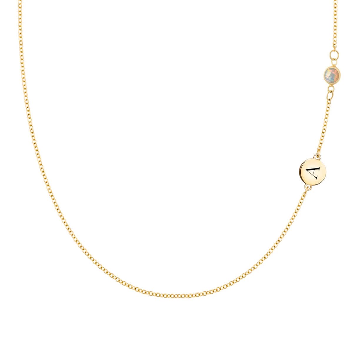 1 Letter & 1 Petite Opal Necklace in 14k Gold (October)
