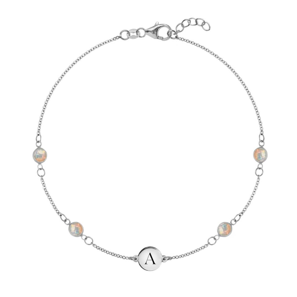 1 Letter & 4 Petite Opal Bracelet in 14k Gold (October)