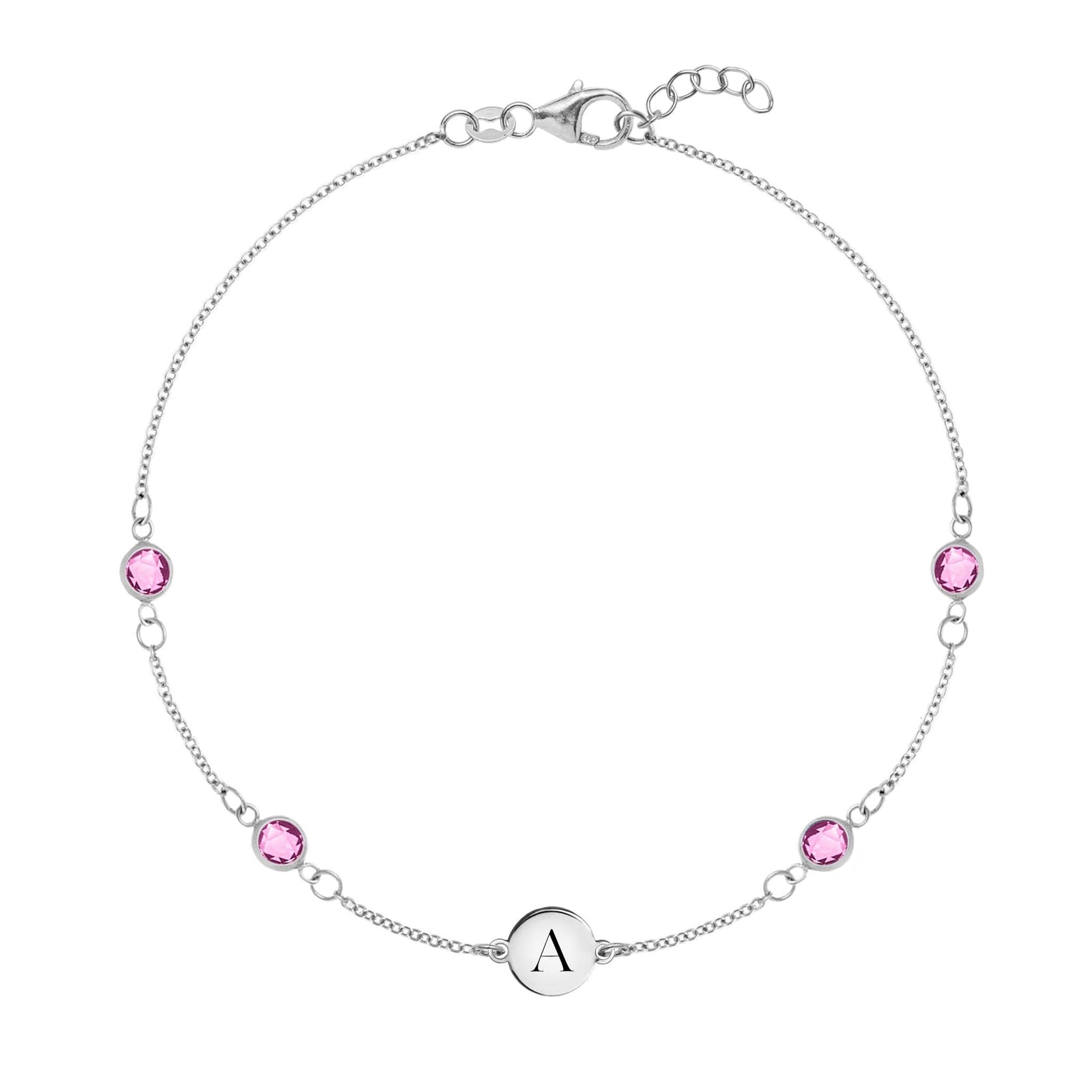 1 Letter & 4 Petite Pink Sapphire Bracelet in 14k Gold (October)