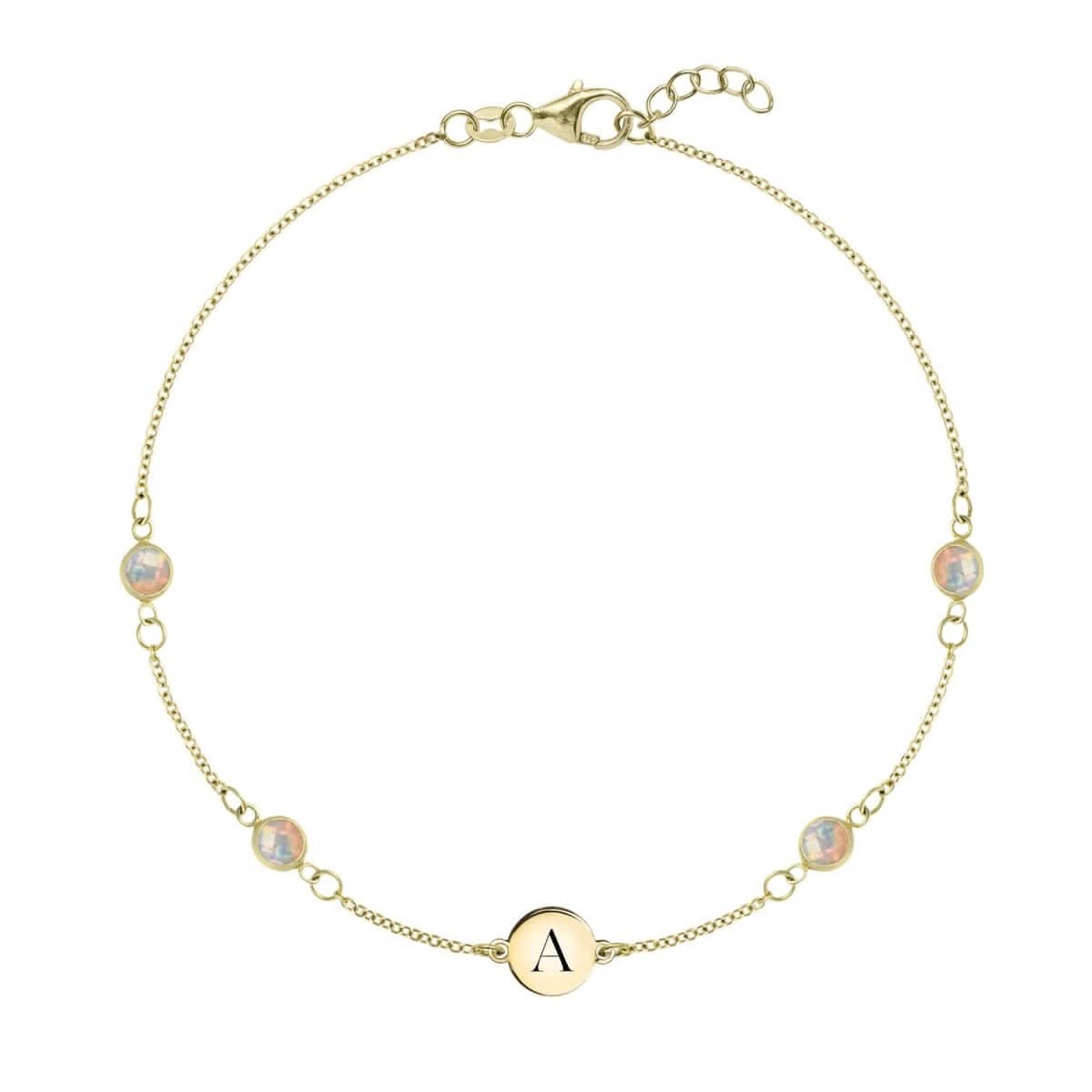 1 Letter & 4 Petite Opal Bracelet in 14k Gold (October)