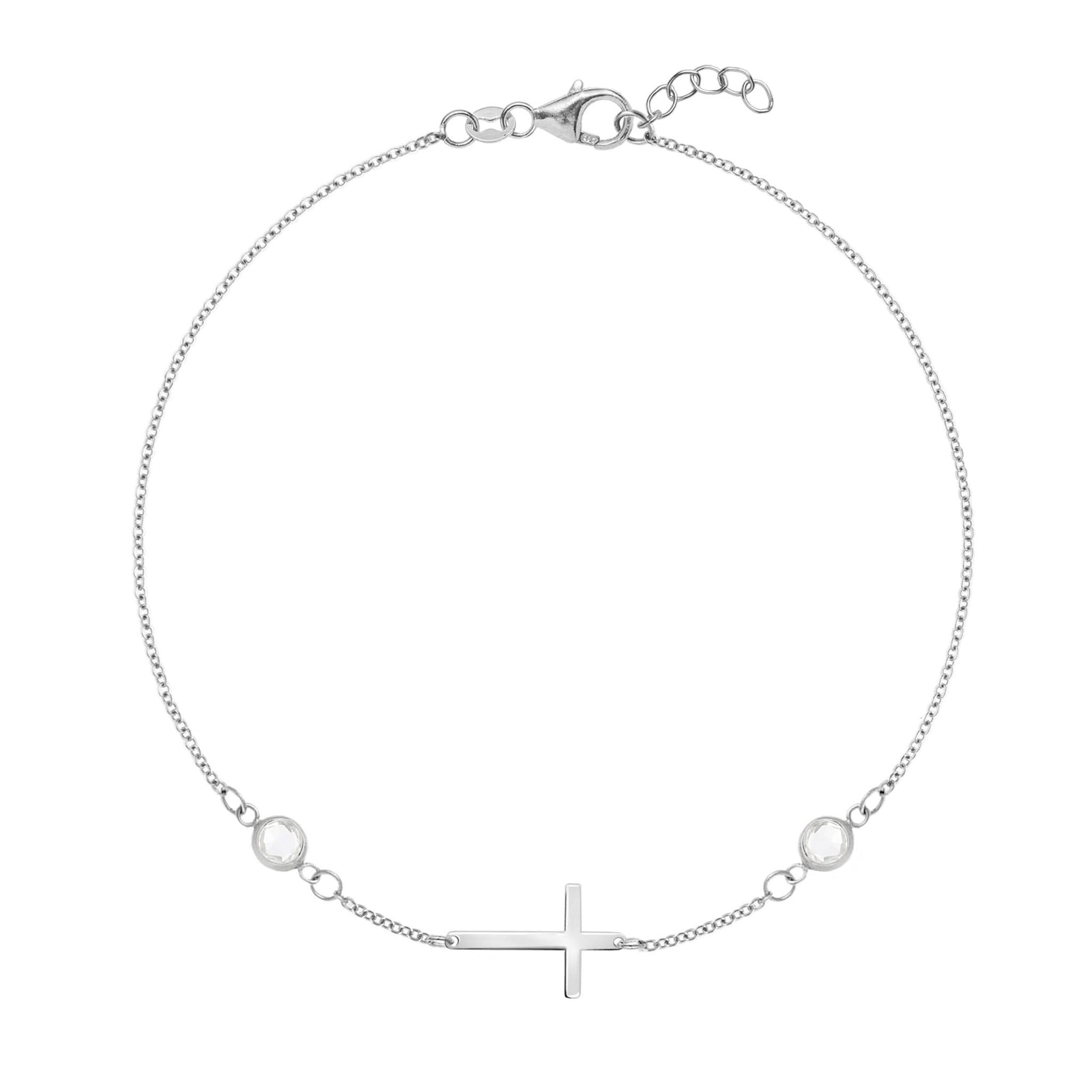 Cross & Petite 2 Birthstone Bracelet in 14k Gold